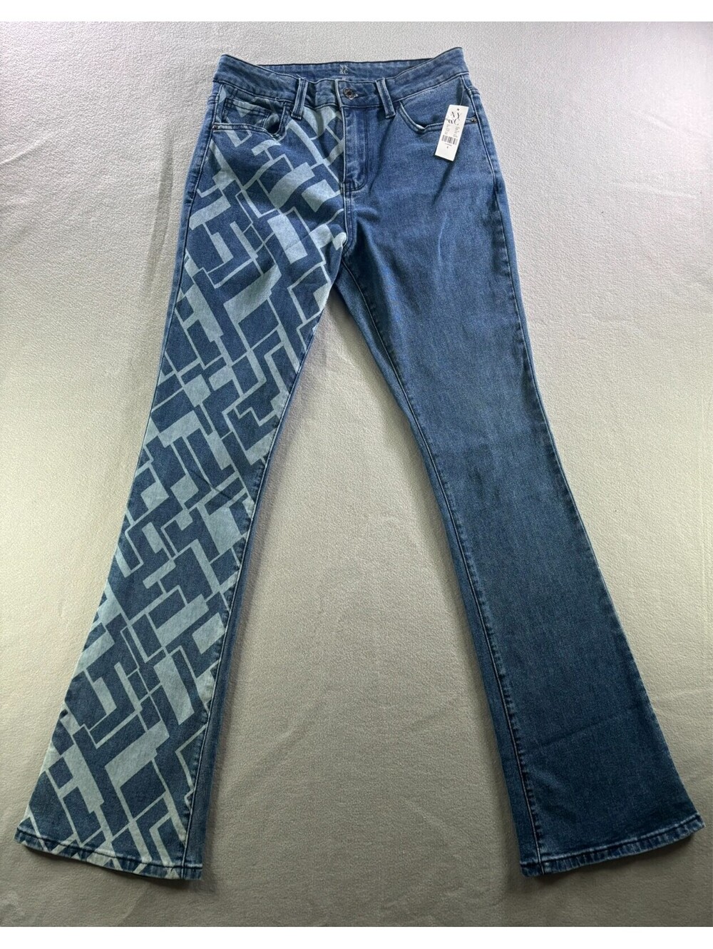 New York & Company Women's Jeans Size 6 High Rise Flare Geometric Print NWT